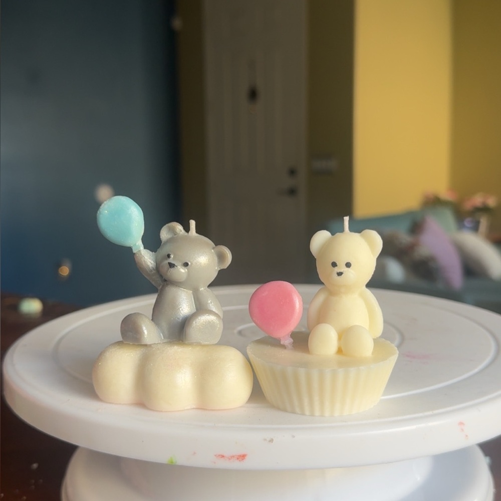 Cute Bear Shaped Candles with Balloons for baby shower or gender revel